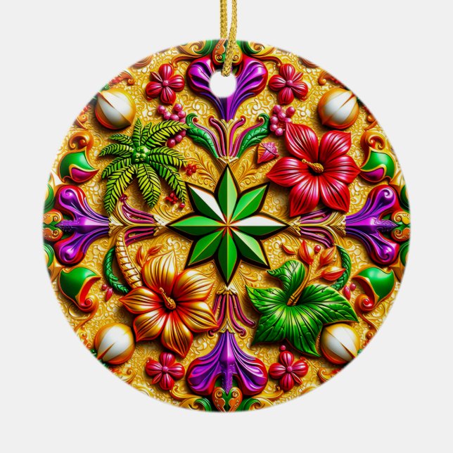 CHRISTMAS Purple Yellow Red Green 3D Julgransprydnad Keramik (Framsidan)