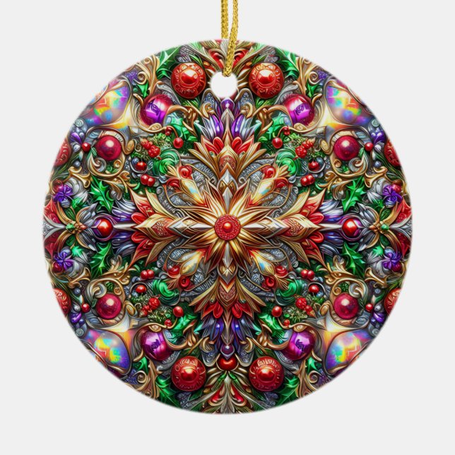 CHRISTMAS Purple Yellow Red Green 3D Julgransprydnad Keramik (Framsidan)