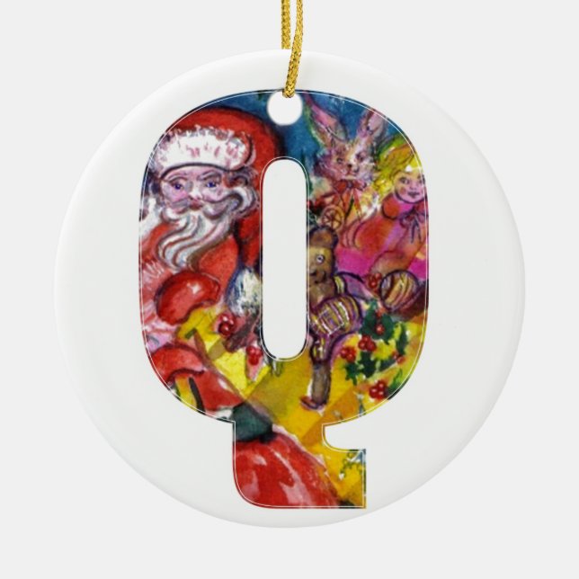CHRISTMAS Q BREV / SANTA MED GIFTS MONOGRAM JULGRANSPRYDNAD KERAMIK (Framsidan)