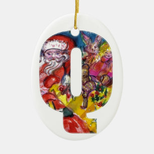 CHRISTMAS Q BREV / SANTA MED GIFTS MONOGRAM JULGRANSPRYDNAD KERAMIK