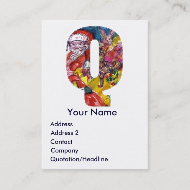 CHRISTMAS Q BREV / SANTA MED GIFTS MONOGRAM VISITKORT (Framsida)