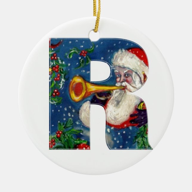 CHRISTMAS R BREV / JULTOMTEN BUGLER MONOGRAM JULGRANSPRYDNAD KERAMIK (Framsidan)
