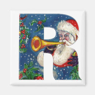 CHRISTMAS R BREV / SANTA BUGLER MONOGRAM MAGNET