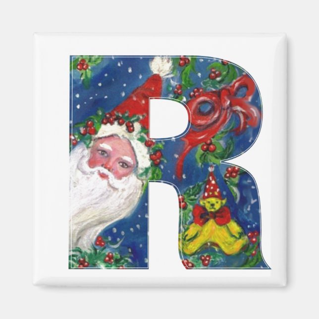 CHRISTMAS R BREV / SANTA RED RIBBON MONOGRAM MAGNET (Framsidan)