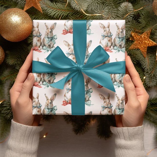 Christmas Rabbits with Bows Wrapping Paper Presentpapper (Skapare uppladdad)