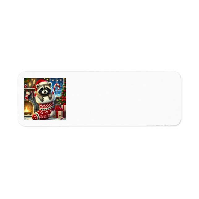 Christmas Raccoon Address Labels Returadress Etikett (Framsidan)
