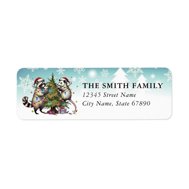 Christmas Raccoon and Opossum Address Labels Returadress Etikett (Framsidan)