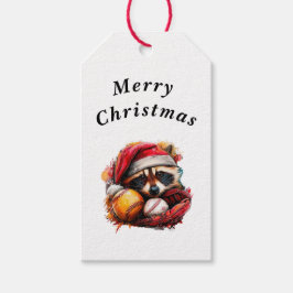 Christmas Raccoon Baseball Gift Tag (Vertical) Presentetikett