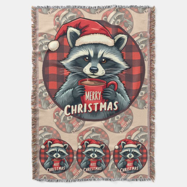 Christmas Raccoon Cocoa Cheer Filt (Framsidan Vertikal)