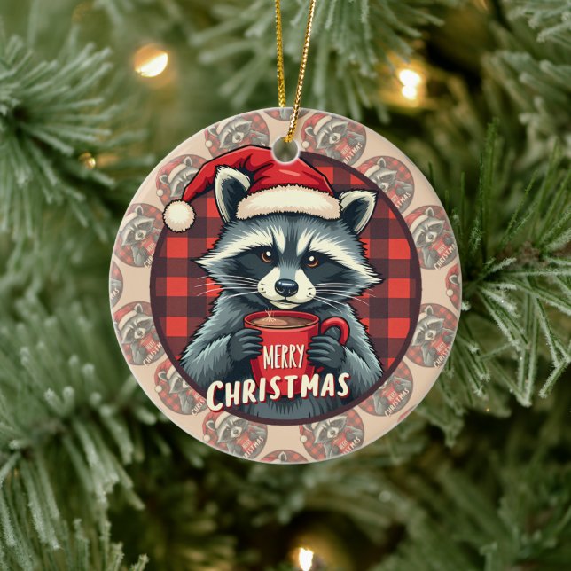 Christmas Raccoon Cocoa Cheer Julgransprydnad Keramik (Träd)