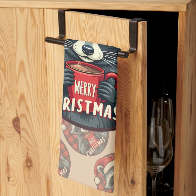 Christmas Raccoon Cocoa Cheer Kökshandduk (Thirds Fold)