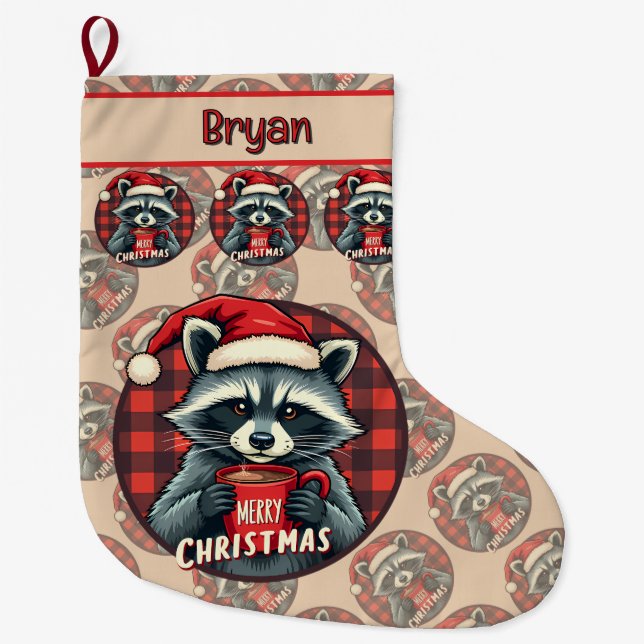 Christmas Raccoon Cocoa Cheer Stor Julstrumpa (Framsidan)