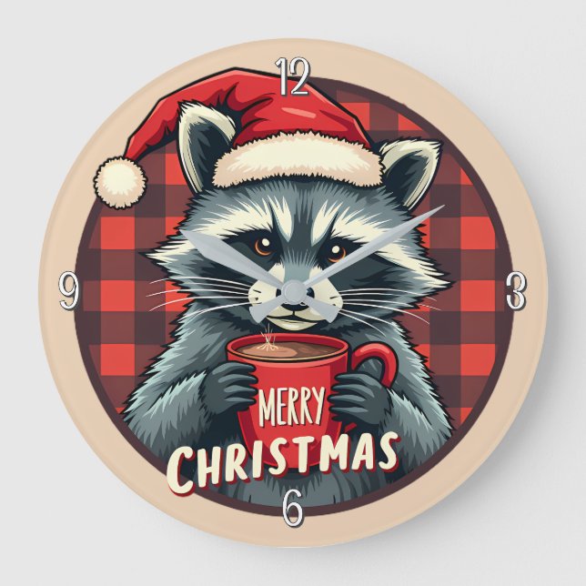 Christmas Raccoon Cocoa Cheer Stor Klocka (Framsida)