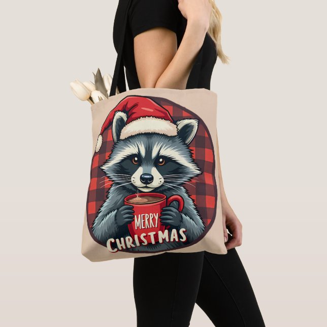 Christmas Raccoon Cocoa Cheer Tygkasse (Närbild)