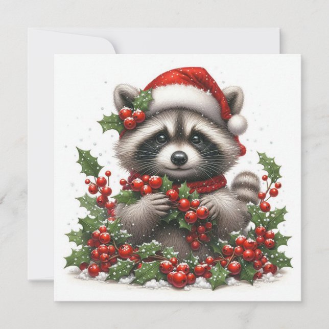 Christmas Raccoon Greeting Card Julkort (Framsida)