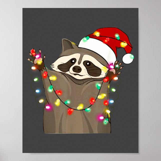 Christmas Racoon Swea,funny Christmas Lights Racco Poster (Framsidan)