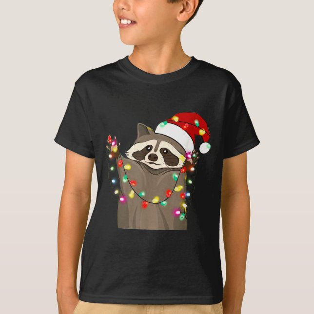 Christmas Racoon Swea,funny Christmas Lights Racco T Shirt (Framsida)