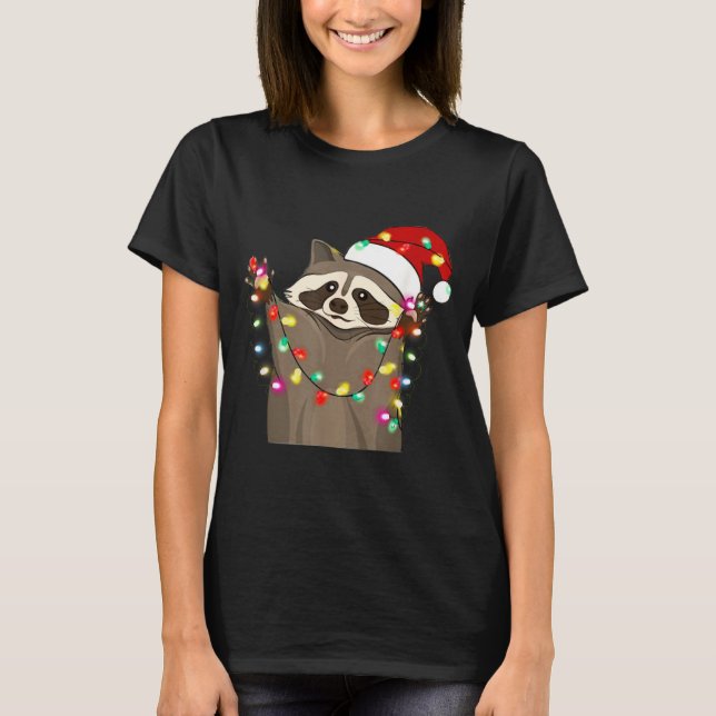 Christmas Racoon Swea,funny Christmas Lights Racco T Shirt (Framsida)
