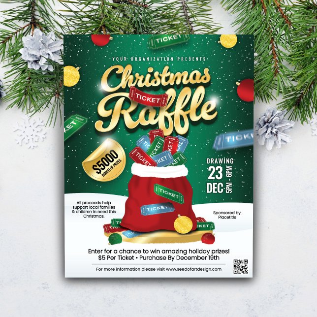 Christmas Raffle Green & Gold Holiday Ticket Sack  Reklamblad (Skapare uppladdad)