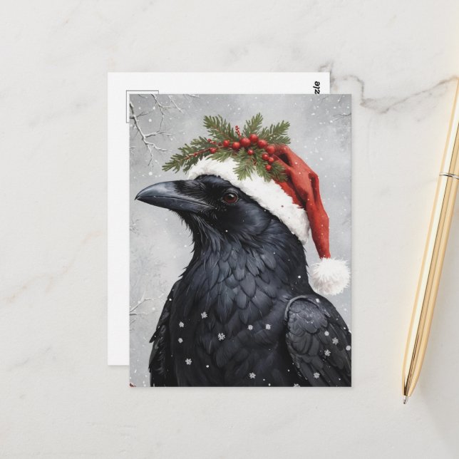 Christmas Raven Vykort (Fram/Back In Situ)