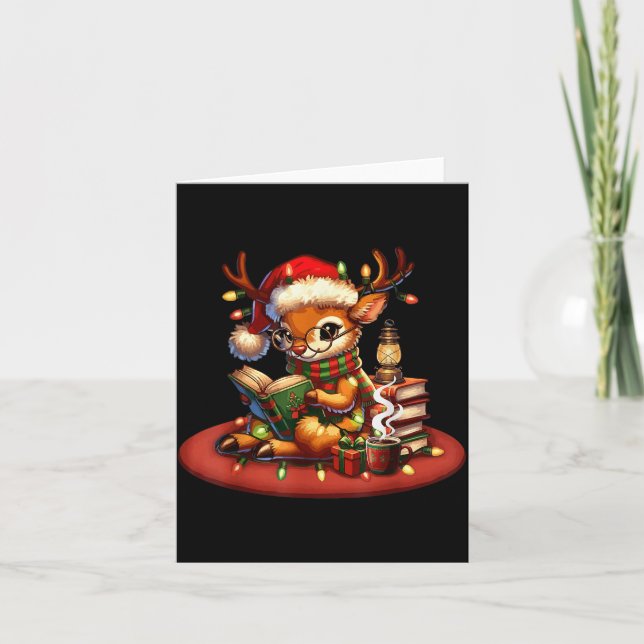 Christmas Reading Book Lovers Bookworm Coffee Rein Kort (Framsida)