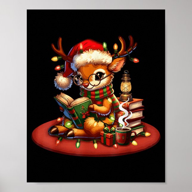 Christmas Reading Book Lovers Bookworm Coffee Rein Poster (Framsidan)