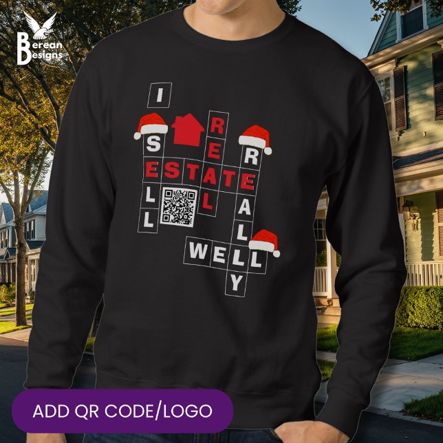 CHRISTMAS Real Estate SELL REALLY WELL QR Realtor Lång Ärmad Tröja (Fun festive I SELL REAL ESTATE REALLY WELL Christmas realtor sweatshirt gift with custom QR Code)