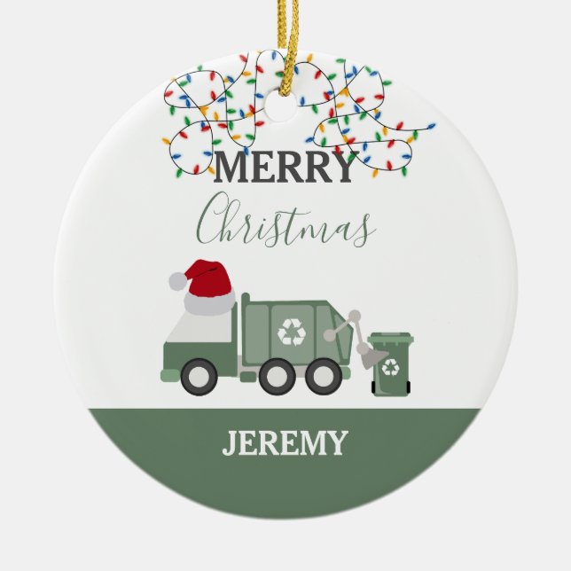 Christmas Recycling Garbage Truck Custom Julgransprydnad Keramik (Framsidan)