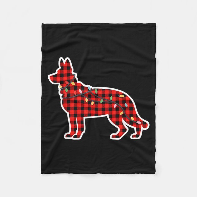 Christmas Red And Black Buffalo Plaid German Sheph Fleecefilt (Framsidan)