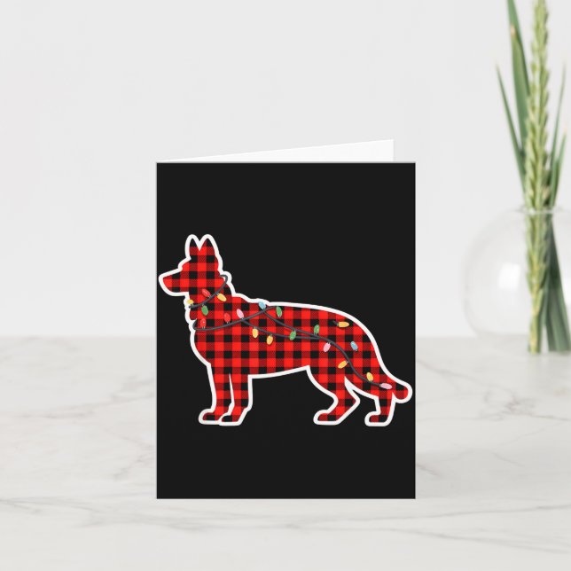 Christmas Red And Black Buffalo Plaid German Sheph Kort (Framsida)