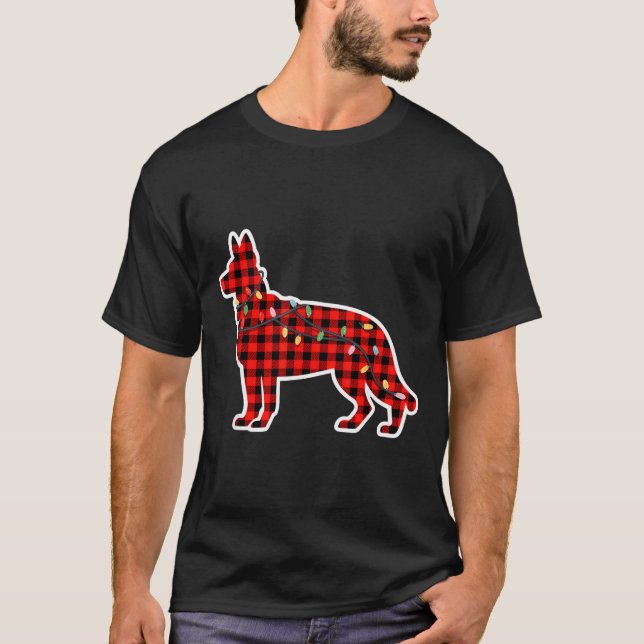 Christmas Red And Black Buffalo Plaid German Sheph T Shirt (Framsida)