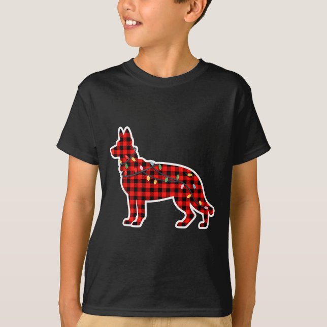 Christmas Red And Black Buffalo Plaid German Sheph T Shirt (Framsida)
