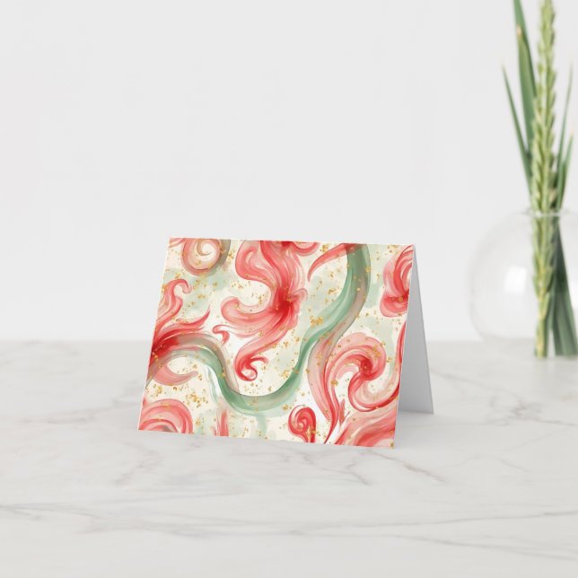 Christmas Red and Green swirls  Tack Kort (Framsida)