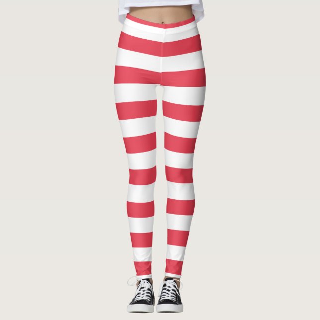 Christmas Red and White Wide Stripe Leggings (Framsida)