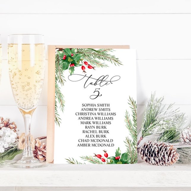 Christmas Red Berries Table Number 5 Seating Chart Inbjudningar (Skapare uppladdad)