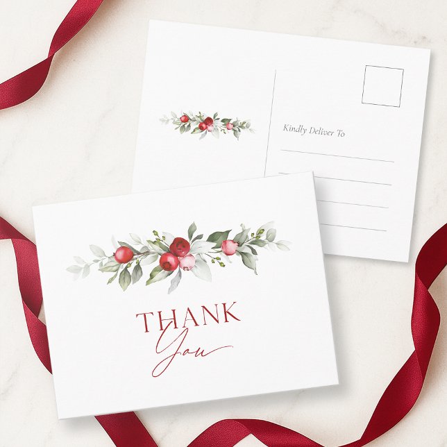 Christmas Red Berry Thank You Card Vykort (Skapare uppladdad)