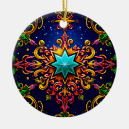 CHRISTMAS Red Blue Gold Green 3D Star ~ Julgransprydnad Keramik
