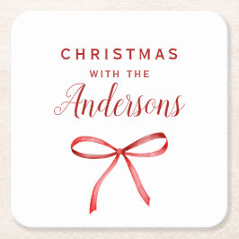 Christmas red bow monogram underlägg papper kvadrat