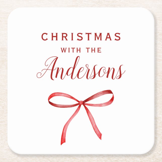 Christmas red bow monogram underlägg papper kvadrat (Framsidan)