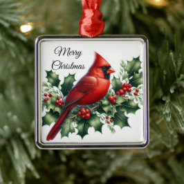 Christmas Red Cardinal and Holly Julgransprydnad Metall