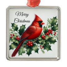 Christmas Red Cardinal and Holly