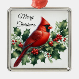 Christmas Red Cardinal and Holly Julgransprydnad Metall