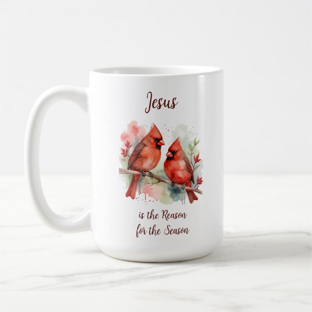 Christmas Red Cardinal Jesus Reason for Season Kaffemugg (Vänster)