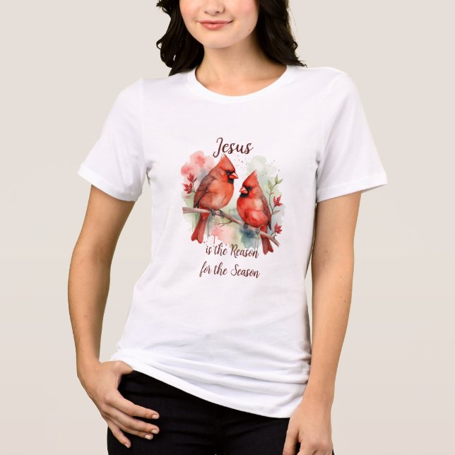 Christmas Red Cardinal Jesus Reason for Season T Shirt (Framsida)