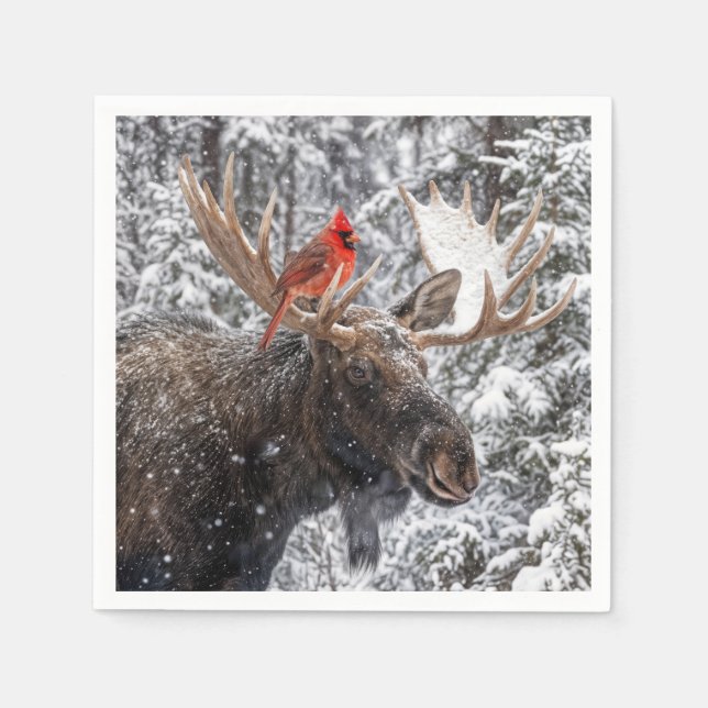 Christmas Red Cardinal On Snowy Moose Antlers Pappersservett (Framsidan)