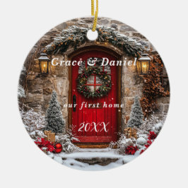 Christmas Red Door Wreath "Our First Home" Julgransprydnad Keramik