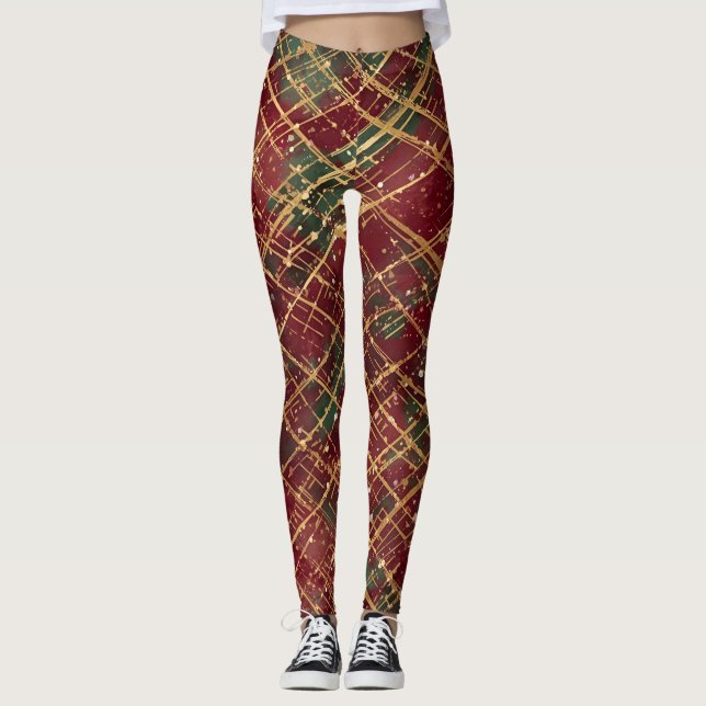 Christmas, Red Gold Green ,White Merry Christmas Leggings (Framsida)