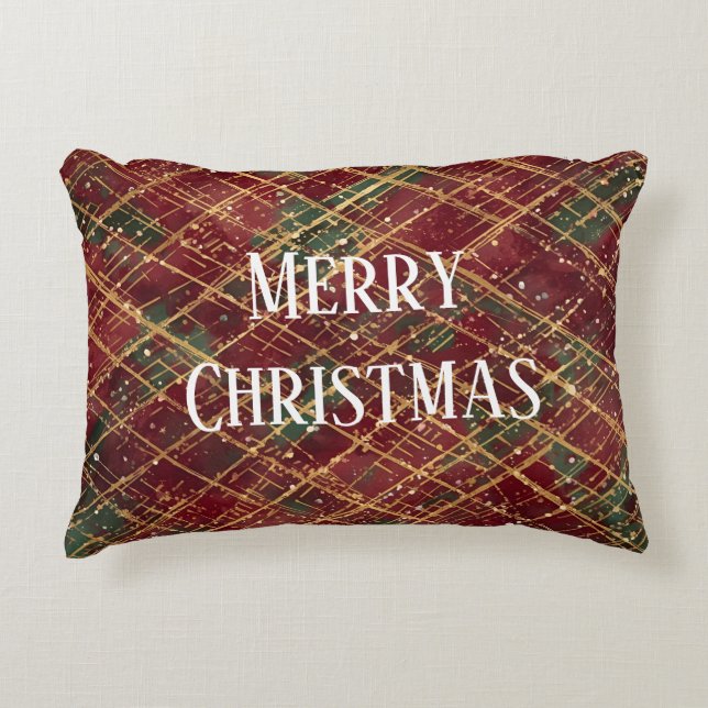Christmas, Red Gold Green ,White Merry Christmas Prydnadskudde (Framsidan)
