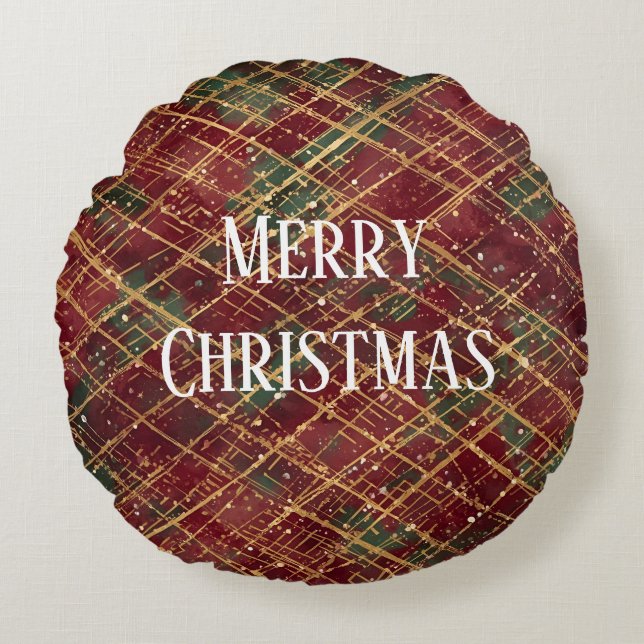 Christmas, Red Gold Green ,White Merry Christmas Rund Kudde (Framsidan)