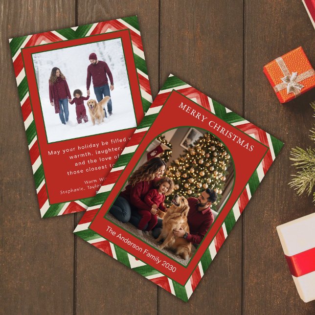 Christmas Red Green Chevron Arch Photo Julkort (Skapare uppladdad)